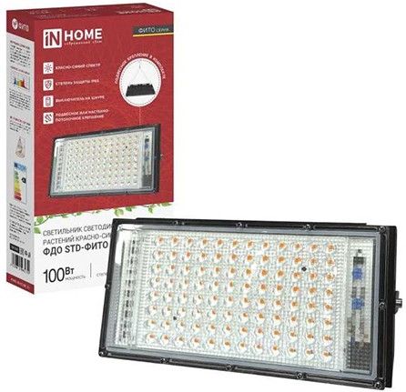 Прожектор светодиодный InHome 100W 150мкм/с красн-син, выкл, подвес 215х122х35 ФДО STD-ФИТО IP65 купить в СОМ