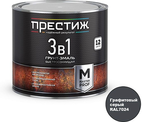 Грунт-эмаль по ржавчине Престиж, быстросохнущая, графитовый серый RAL7024, 1.9 кг купить в СОМ