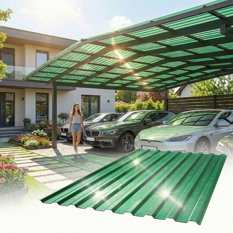 Поликарбонат кровельный трапеция МП-20 стандарт, Зеленый, 1150х2000 мм купить в СОМ