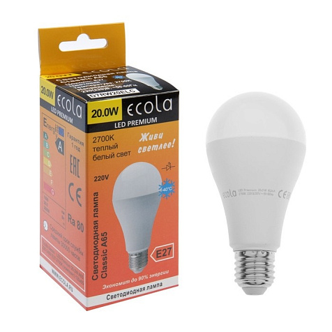 Лампа светодиодиодня Ecola А65 20Вт Е27, 2700 122х65 D7RW20ELC купить в СОМ