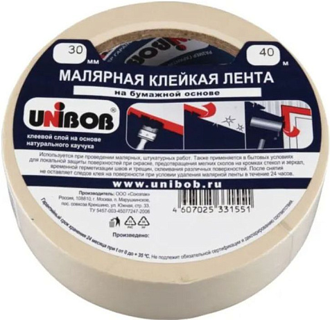 Лента малярная Unibob, 30 мм х 40 м купить в СОМ