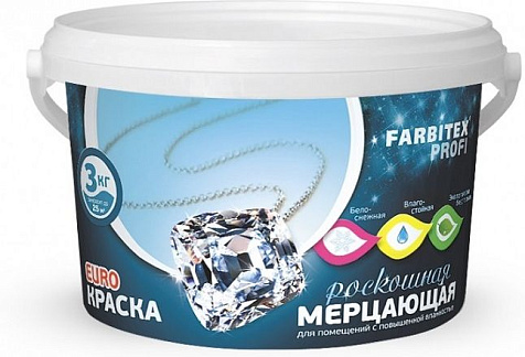 Краска акриловая Farbitex Profi Shine, влагостойкая, мерцающая, 3 кг купить в СОМ